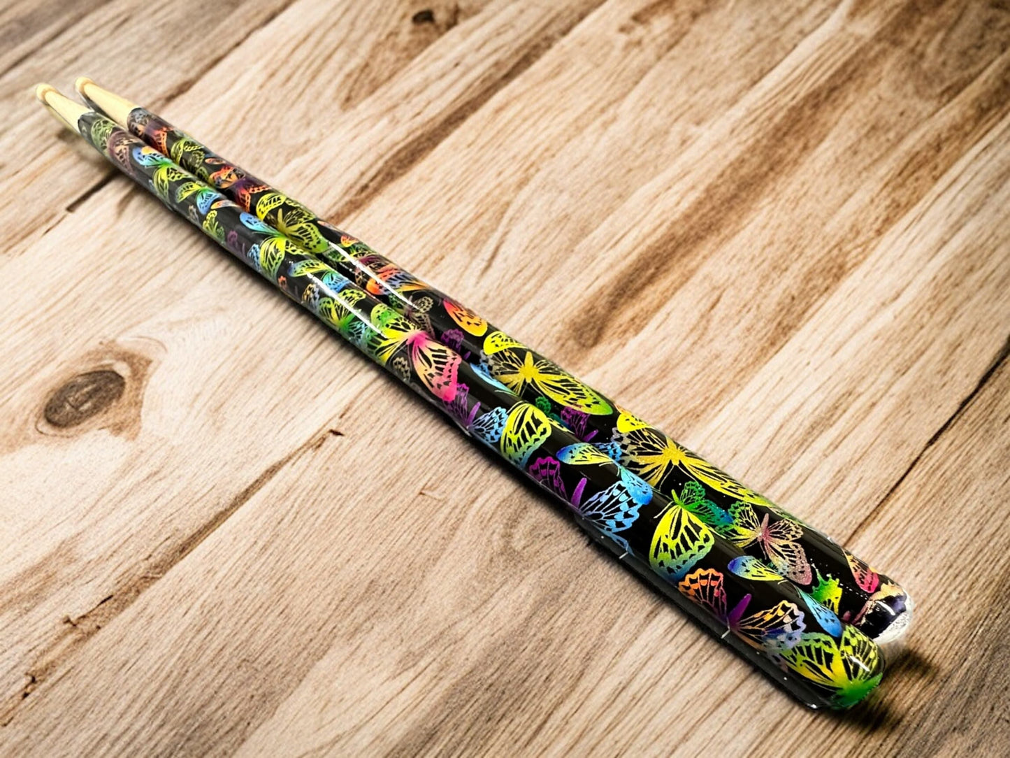 Custom Hickory 5A Drumsticks-Tie Dye & Butterfly