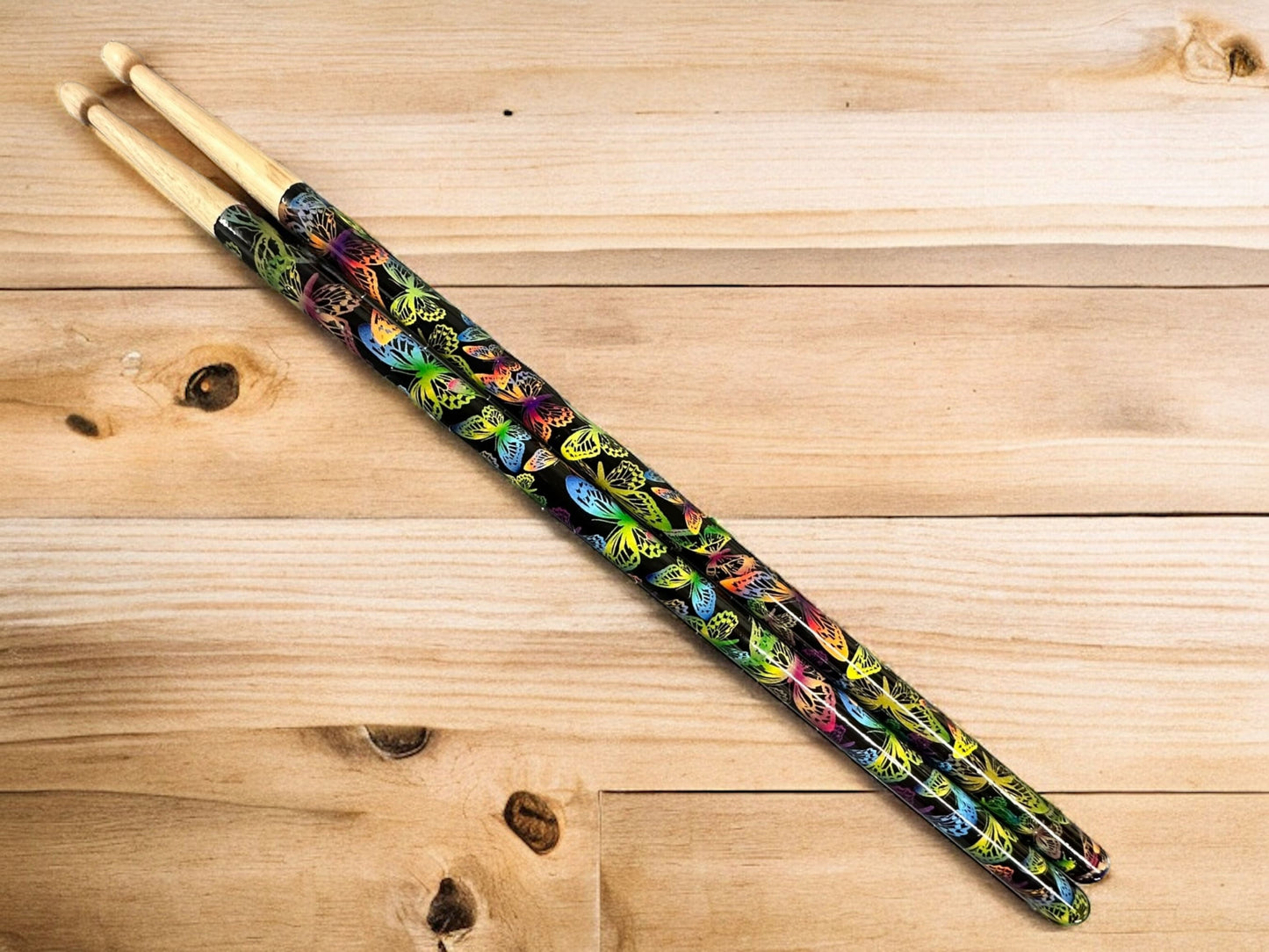Custom Hickory 5A Drumsticks-Tie Dye & Butterfly