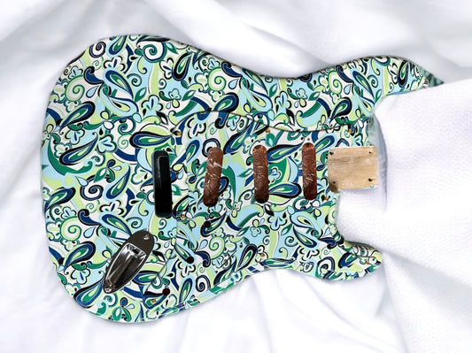 Fender Stratocaster Body- Custom Paisley Design and Blue with Gold Trim