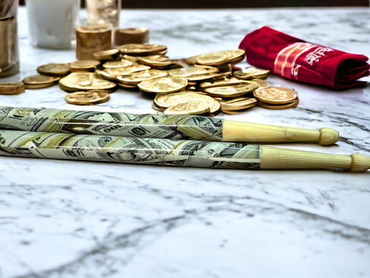 Custom Hickory 5A Drumsticks-Hundred Dollar Bills Pattern!