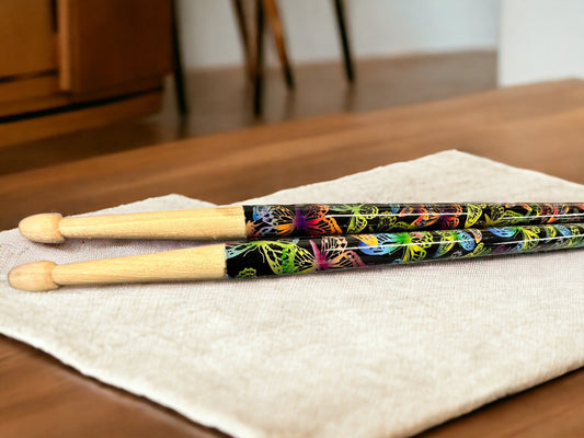 Custom Hickory 5A Drumsticks-Tie Dye & Butterfly