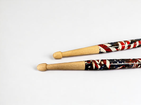 Custom Hickory 5B Drumsticks-American Flag and Subtle "420" Pattern